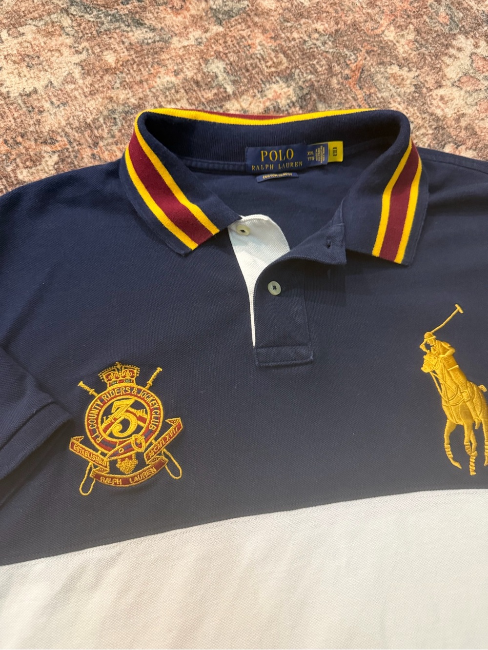 Polo by Ralph Lauren Navy, White & Gold Crest Polo Shirt